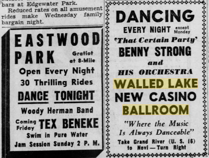 Walled Lake Dance Pavillions - 15 Jun 1949 Ads